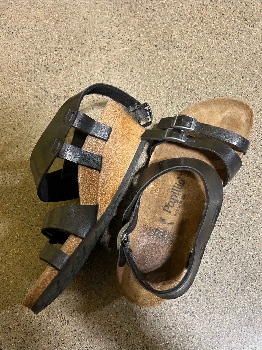 Birkenstock Papillio Ellen Black Leather Wedge Sandals Wedge Heel EU 39 US 8-8.5